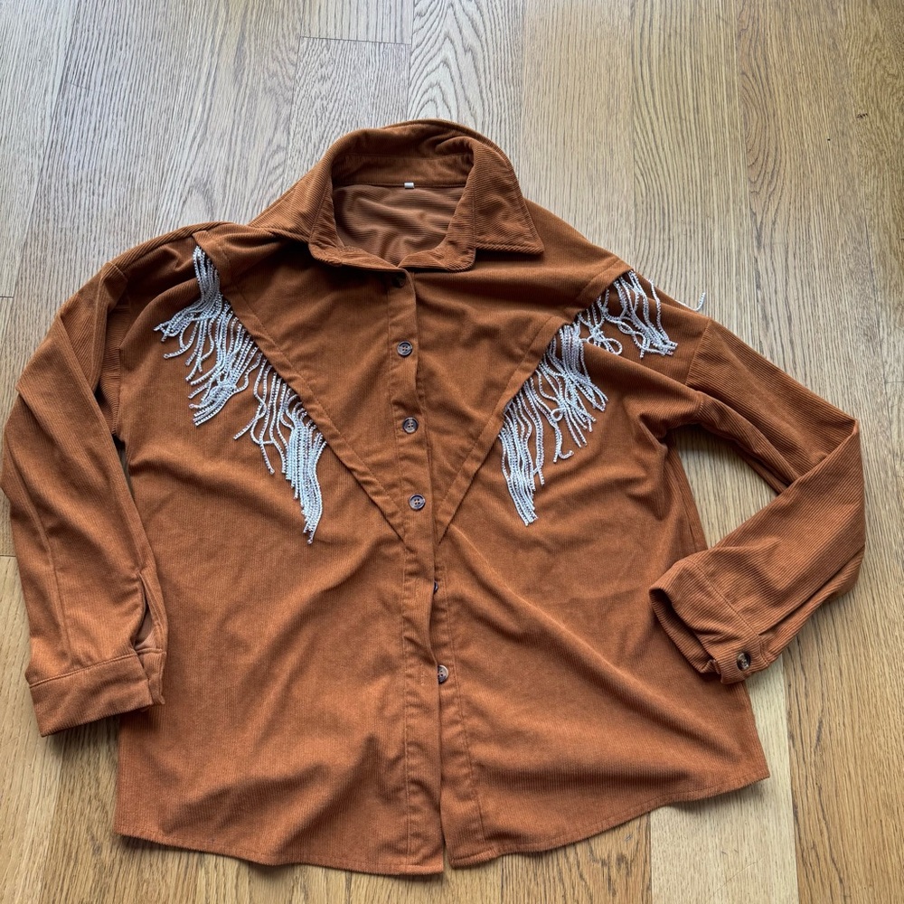Rust Fringe Button-Up Shirt